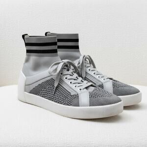 ASH Sock Style Knit High Top Sneakers Gray White Red Star EU 38